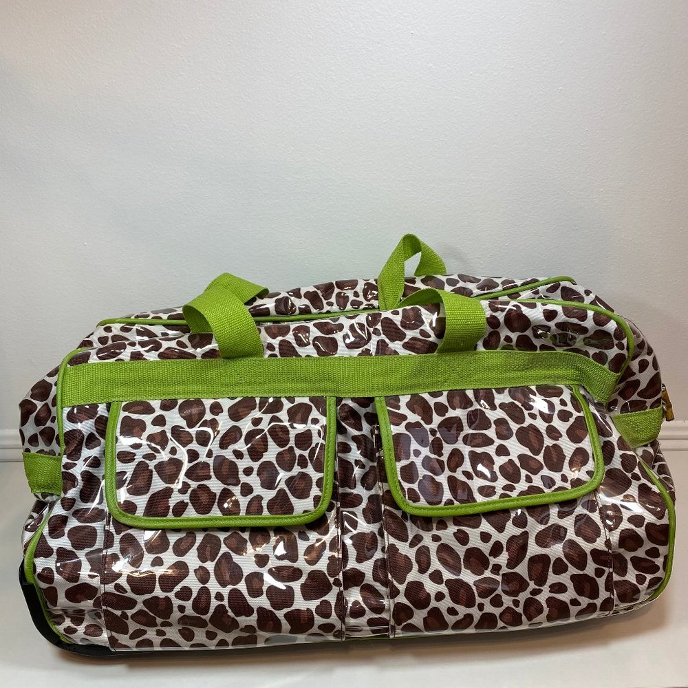 Toss Design Rolling Weekender bag | Wipeable Leopard print with pop of g…